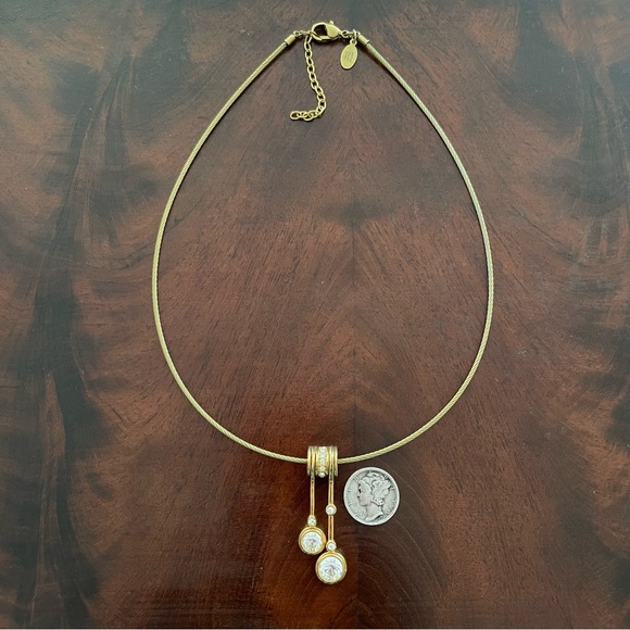 Vintage Nolan Miller Gold Tone & Crystal Statement Pendant Necklace; 16” - 18” - Picture 3 of 10